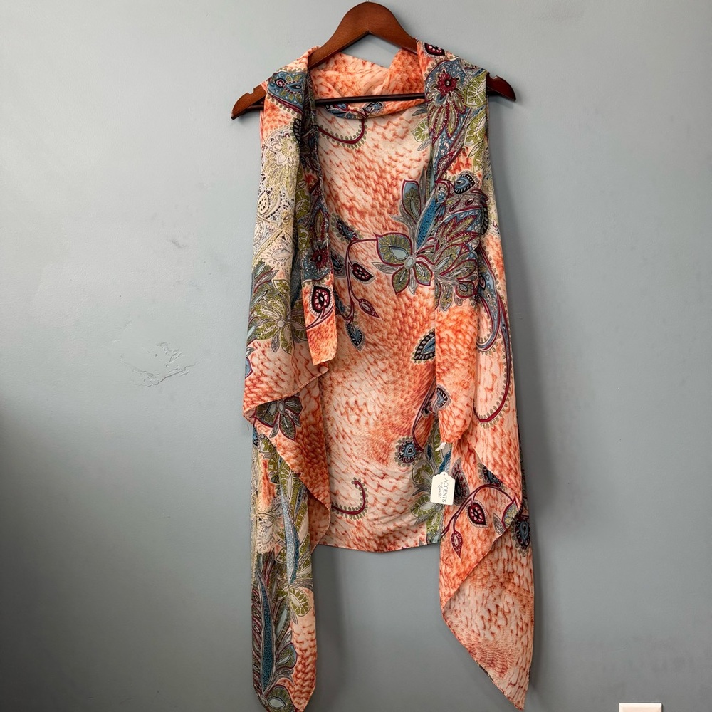 NWT Accents by Lavello Boho Chiffon Convertible Vest Paisley Floral Coral OSFM - Picture 14 of 14